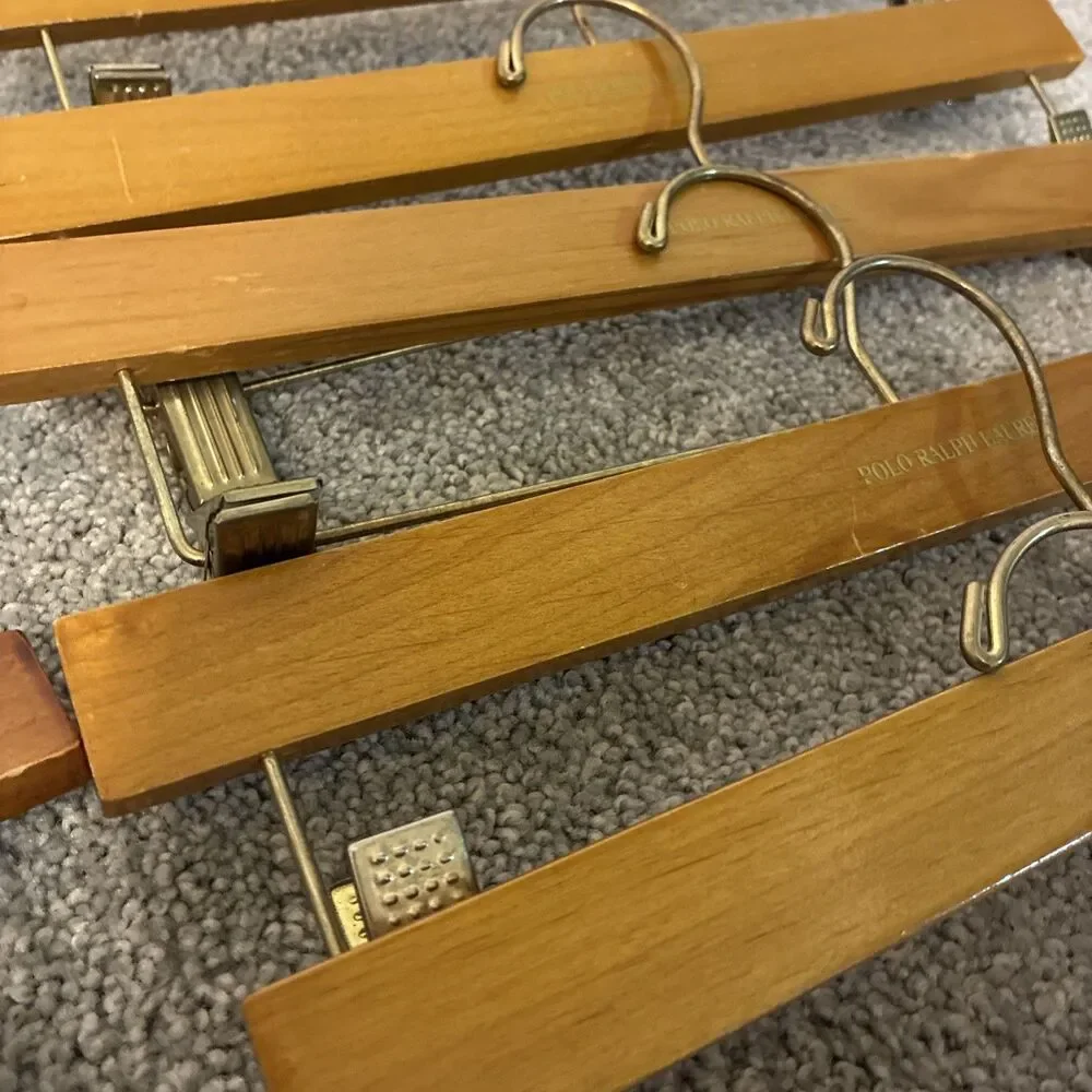Lot 12 VTG Wooden Polo Ralph Lauren Clip Hangers For Pants Shorts Skirts 14”